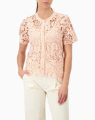 Monari Cardigan with Lace in peach front view