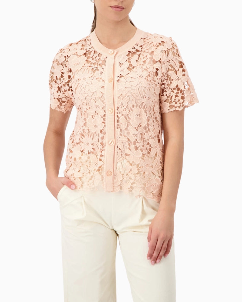 Monari Cardigan with Lace in peach front view
