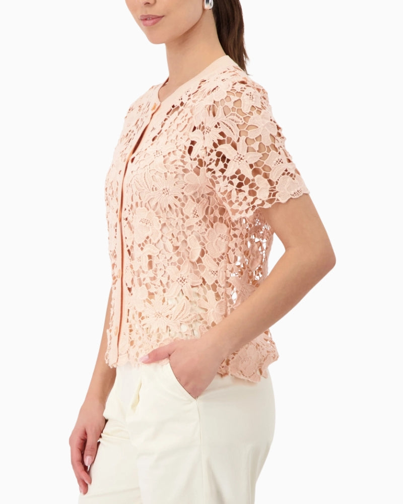 Monari Cardigan with Lace in peach side view