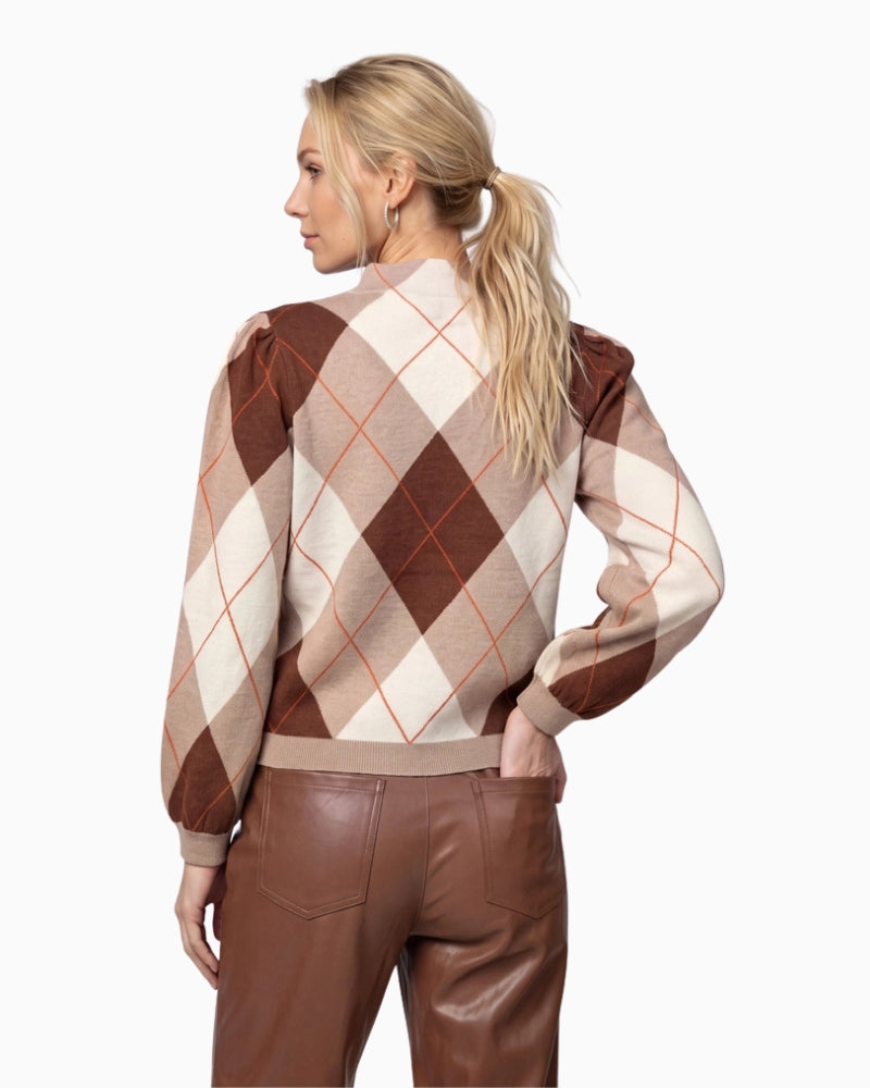 Monari Check Jacquard Jumper in brown back view