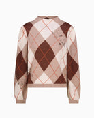 Monari Check Jacquard Jumper in brown diamond knit pattern