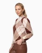 Monari Check Jacquard Jumper in brown side view