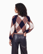 Monari Check Jacquard Jumper in light brown back view