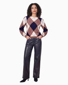 Monari Check Jacquard Jumper in light brown diamond pattern detail