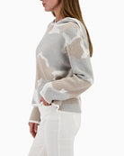 Monari knit sweater with cloud pattern side view showing hood – Áines Boutique