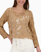Monari cornelly crochet pattern jumper front view woman wearing – Áines Boutique