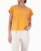 Monari cotton basic T-shirt front view woman wearing – Áines Boutique