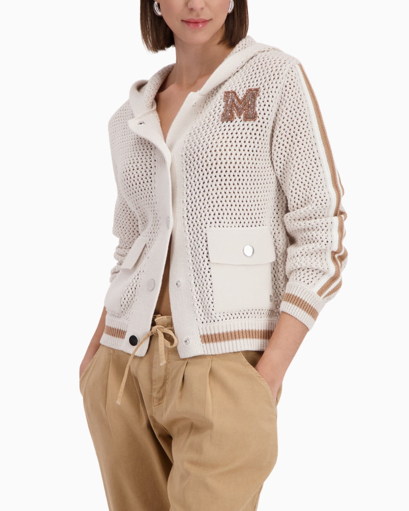 Monari cotton cardigan with ajour structure front view woman wearing – Áines Boutique