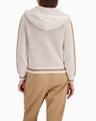 Monari cotton cardigan with ajour structure back view woman wearing – Áines Boutique