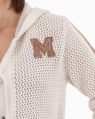 Monari cotton cardigan ajour knit detail close-up – Áines Boutique