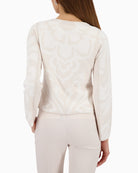 Monari cotton cardigan with jacquard pattern back view woman wearing – Áines Boutique
