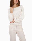 Monari cotton jumper with jacquard pattern front view woman wearing – Áines Boutique