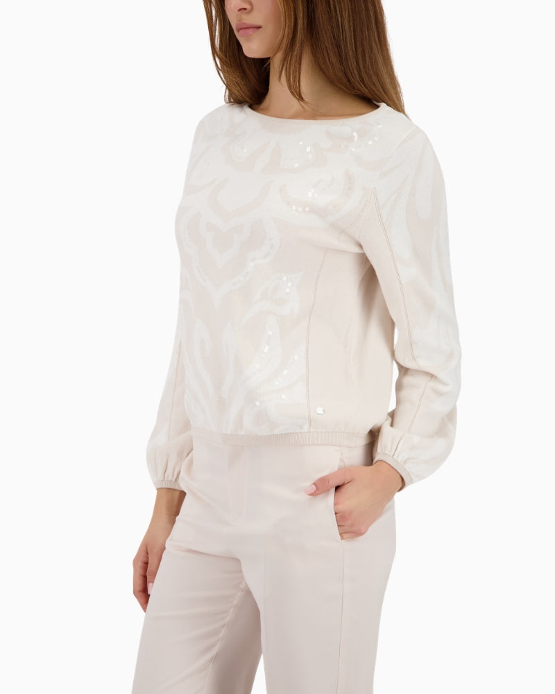 Monari cotton jumper with jacquard pattern side view woman wearing – Áines Boutique