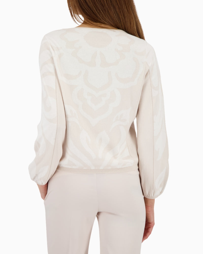 Monari cotton jumper with jacquard pattern back view woman wearing – Áines Boutique