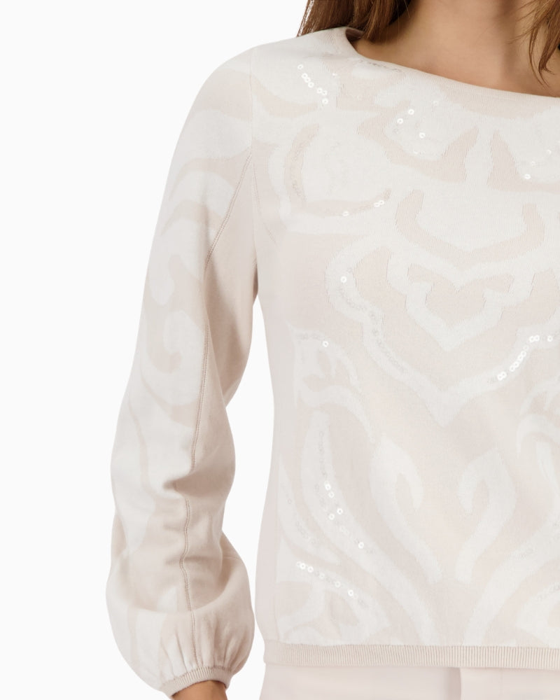 Monari cotton jumper jacquard detail close-up – Áines Boutique