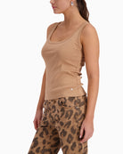 Monari cotton stretch basic tank top side view woman wearing – Áines Boutique