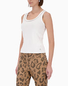 Monari cotton top with embellished collar side view woman wearing – Áines Boutique