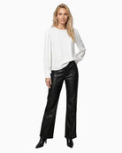 Monari Crêpe Ruffle Blouse in oatmeal model front view