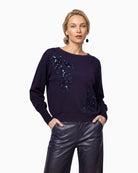 Monari Decorative Applications Jumper in navy front view