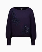 Monari Decorative Applications Jumper in navy wide cuff detail