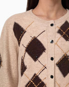 Monari Diamond Cardigan in light beige diamond pattern detail