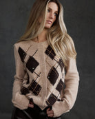 Monari Diamond Cardigan in light beige rhinestone detail