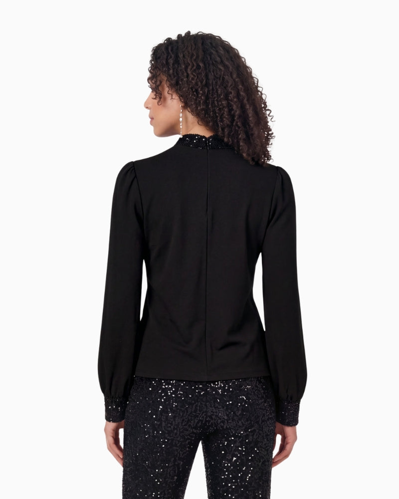 Monari Embellished Side Slit Sweatshirt in Black back view