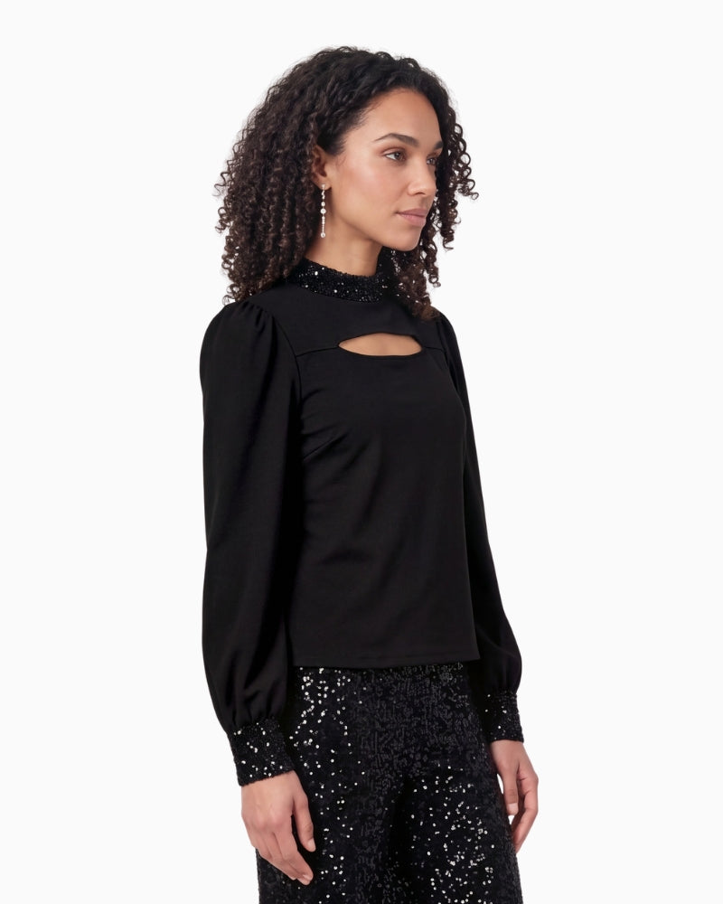 Monari Embellished Side Slit Sweatshirt in Black side view