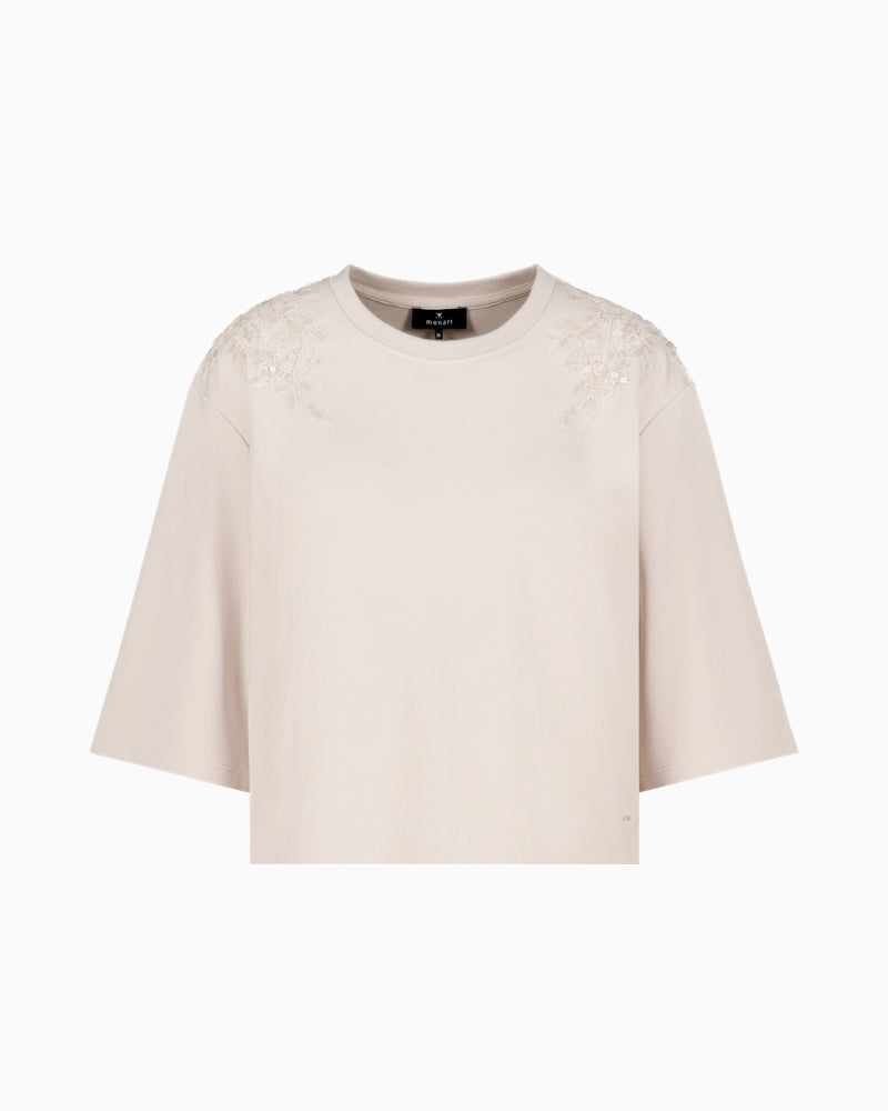 Monari Embellished Sweatshirt in Cream decorative embroidery detail