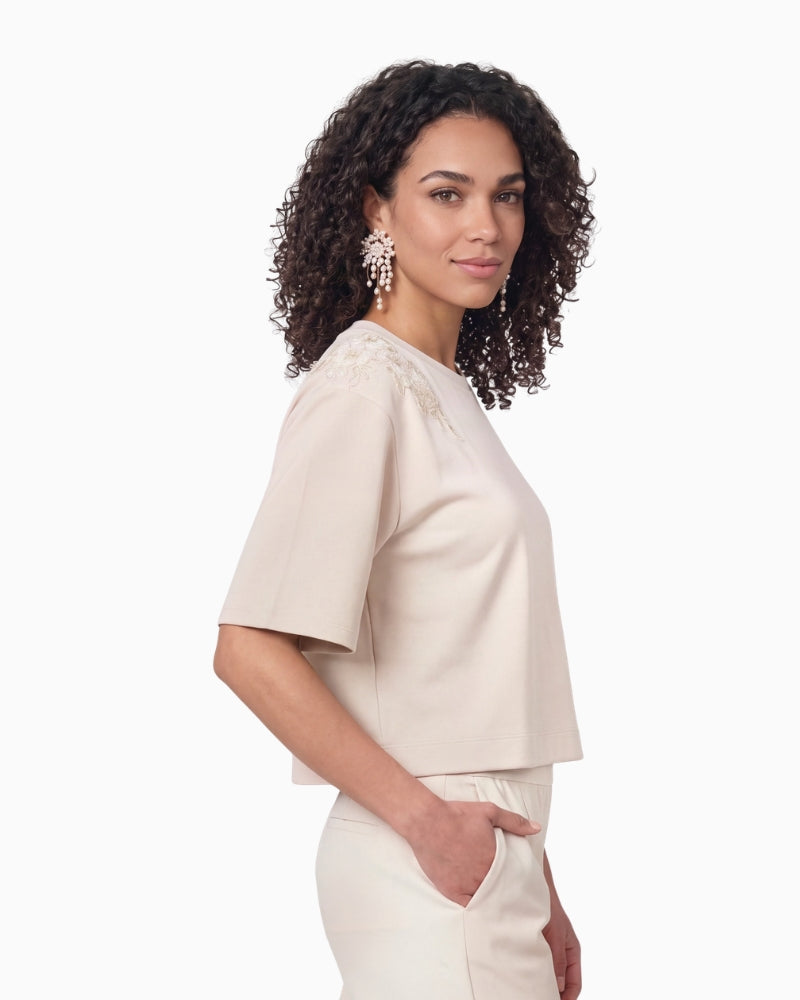 Monari Embellished Sweatshirt in Cream side view