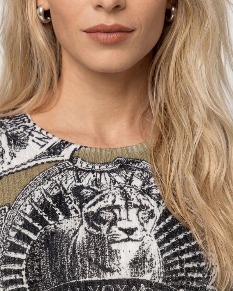Monari Emblem Print Jumper in black print rhinestone and Lurex detail
