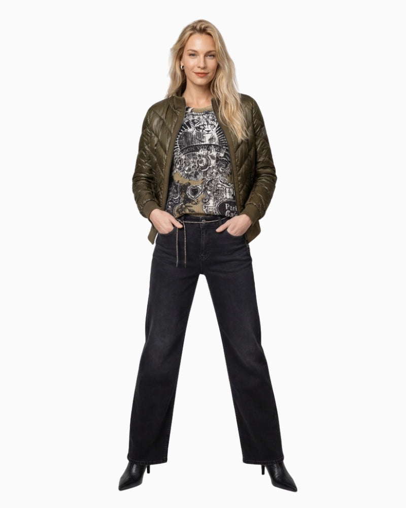 Monari Emblem Print Jumper in black print styled view