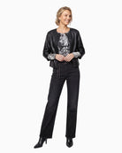 Monari Emblem Print Mesh Top in black print styled view