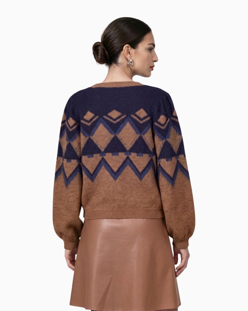 Monari Fair Isle Pattern Jumper in camel back view