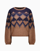 Monari Fair Isle Pattern Jumper in camel jacquard pattern detail