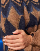 Monari Fair Isle Pattern Jumper in camel rhinestone detail