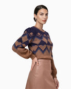 Monari Fair Isle Pattern Jumper in camel side view