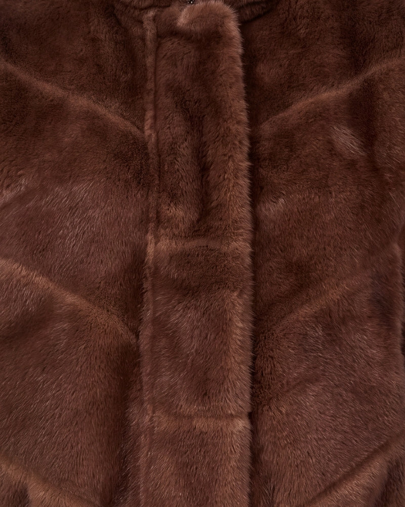 Monari Faux Fur Jacket in Brown close-up of faux fur texture