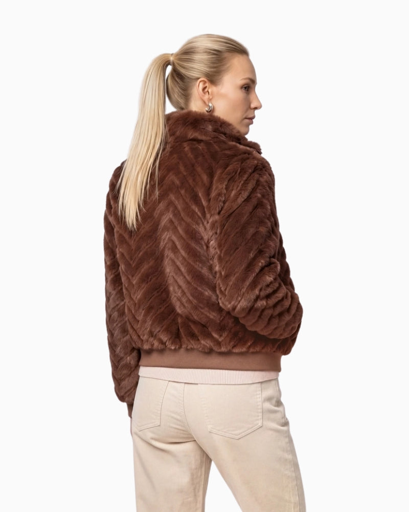Monari Faux Fur Jacket in brown back view