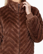 Monari Faux Fur Jacket in brown zip fastening detail