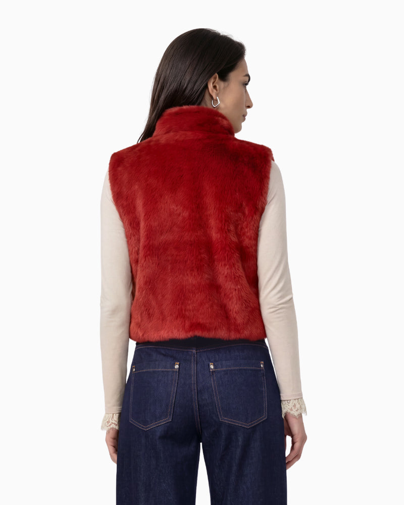 Monari Faux Fur Vest in Red back view
