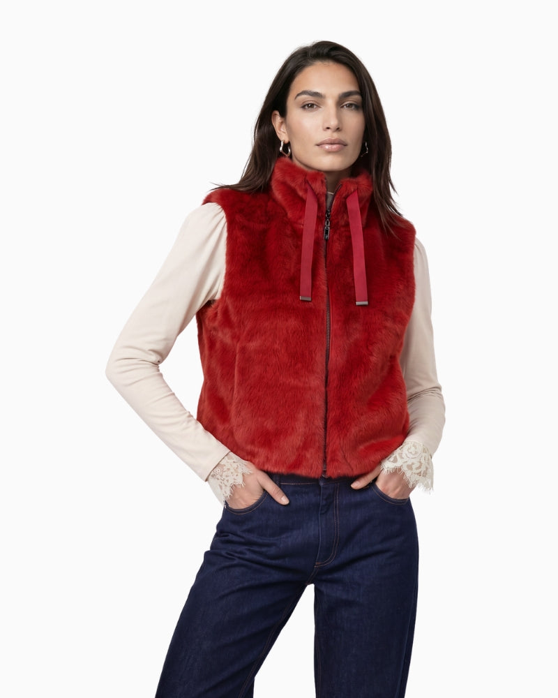 Monari Faux Fur Vest in Red front view