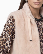 Monari Faux Fur Vest in light beige collar detail
