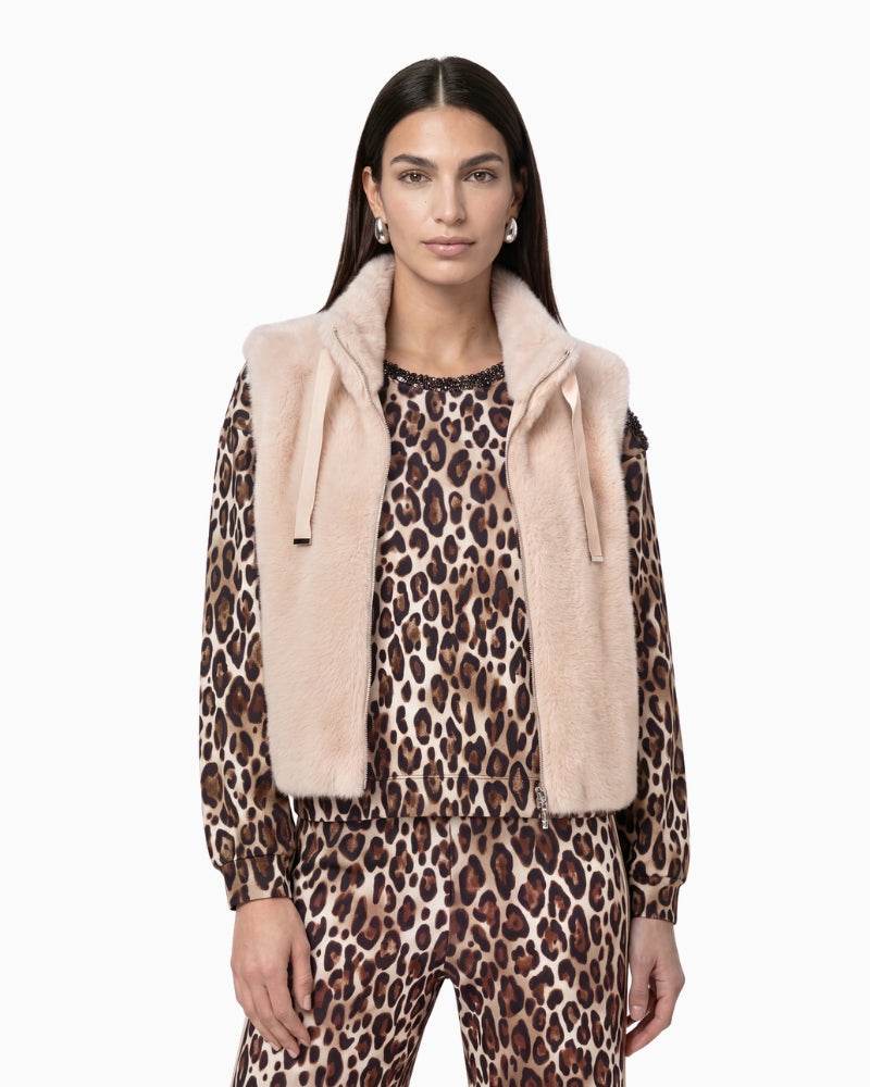 Monari Faux Fur Vest in light beige front view