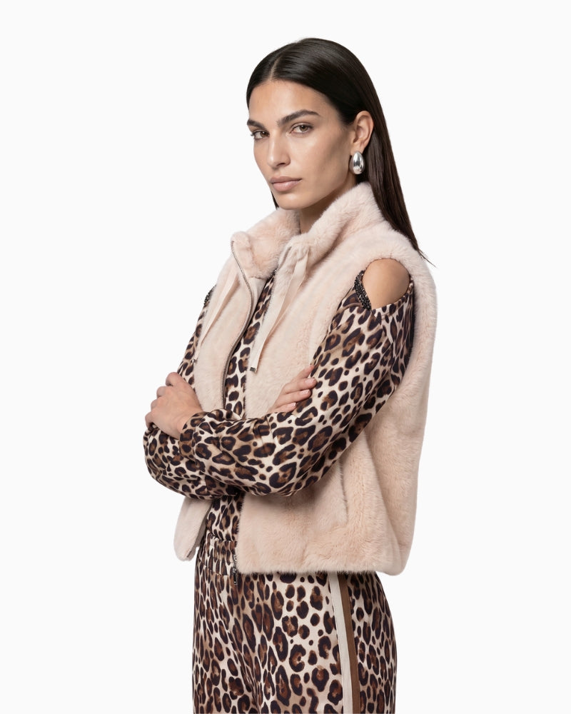 Monari Faux Fur Vest in light beige side view
