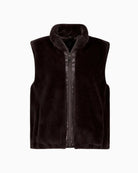Monari Faux Fur Vest with Stand-Up Collar in dark brown faux fur texture detail