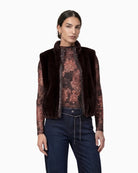 Monari Faux Fur Vest with Stand-Up Collar in dark brown front view