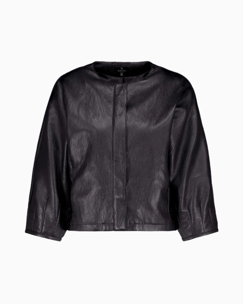 Monari Faux Leather Jacket in Black balloon sleeve detail
