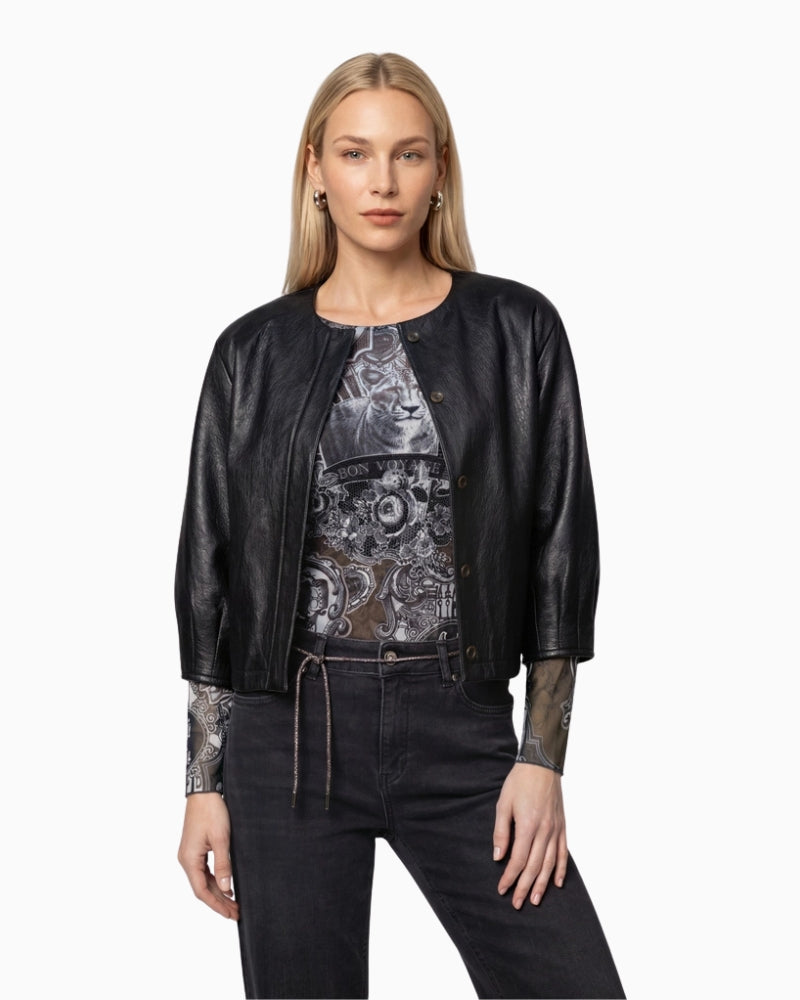 Monari Faux Leather Jacket in Black front view