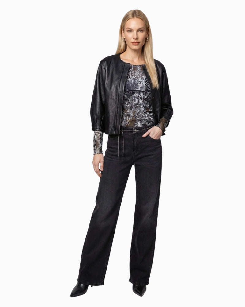 Monari Faux Leather Jacket in Black styled view